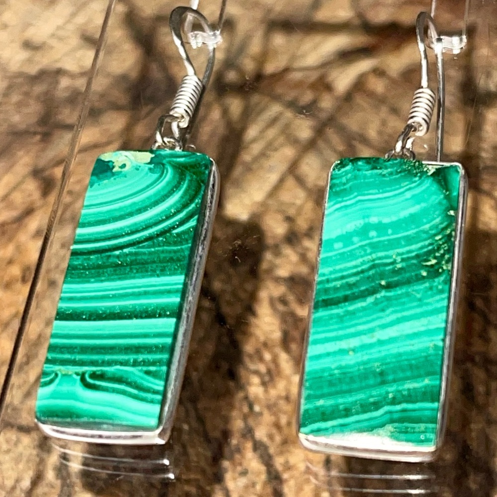Green Malachite Earrings 1 1/2” - Picture 3 of 14